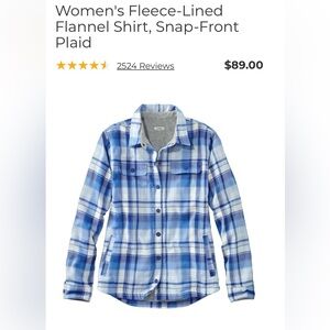L.L. Bean Blue Plaid Fleece-Lined Flannel Shirt